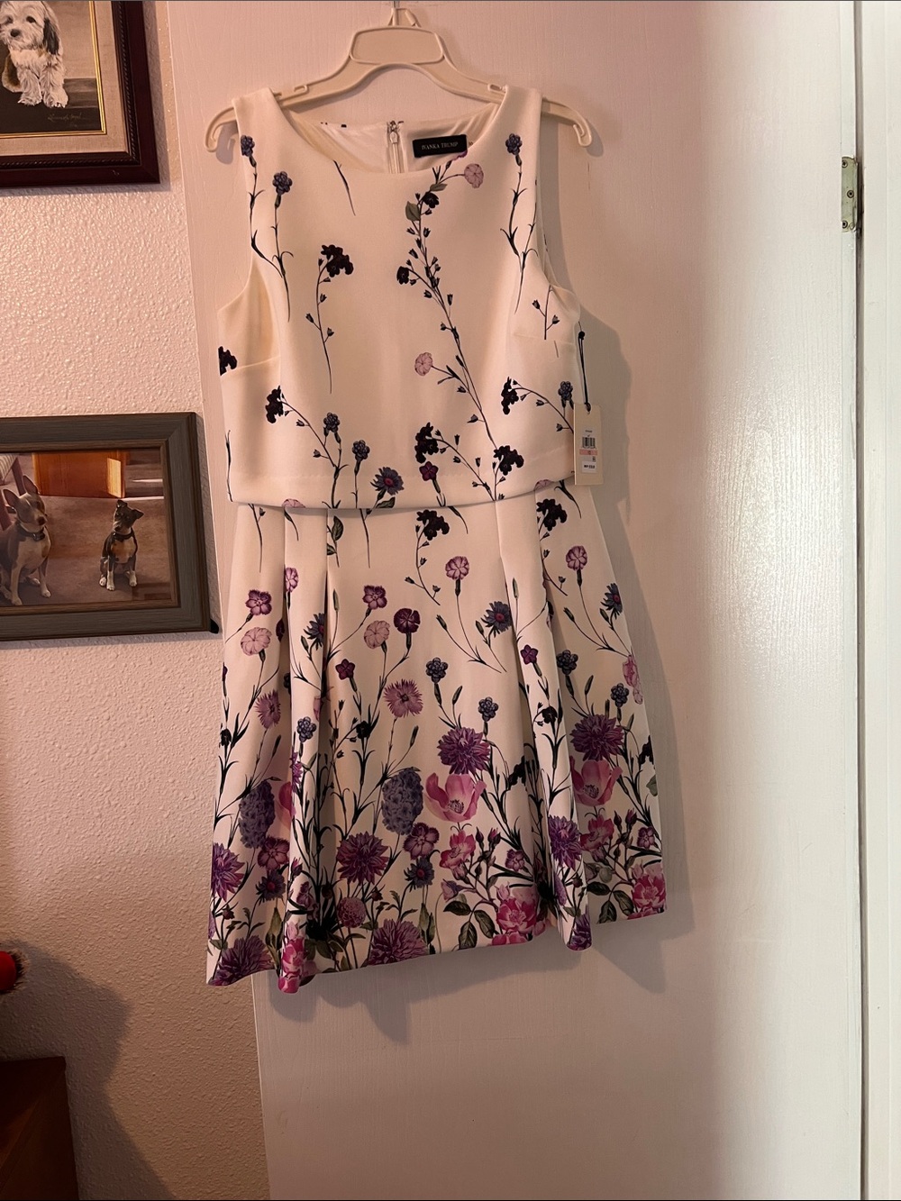 Ivanka Trump Cream Dress with Purple Floral Print